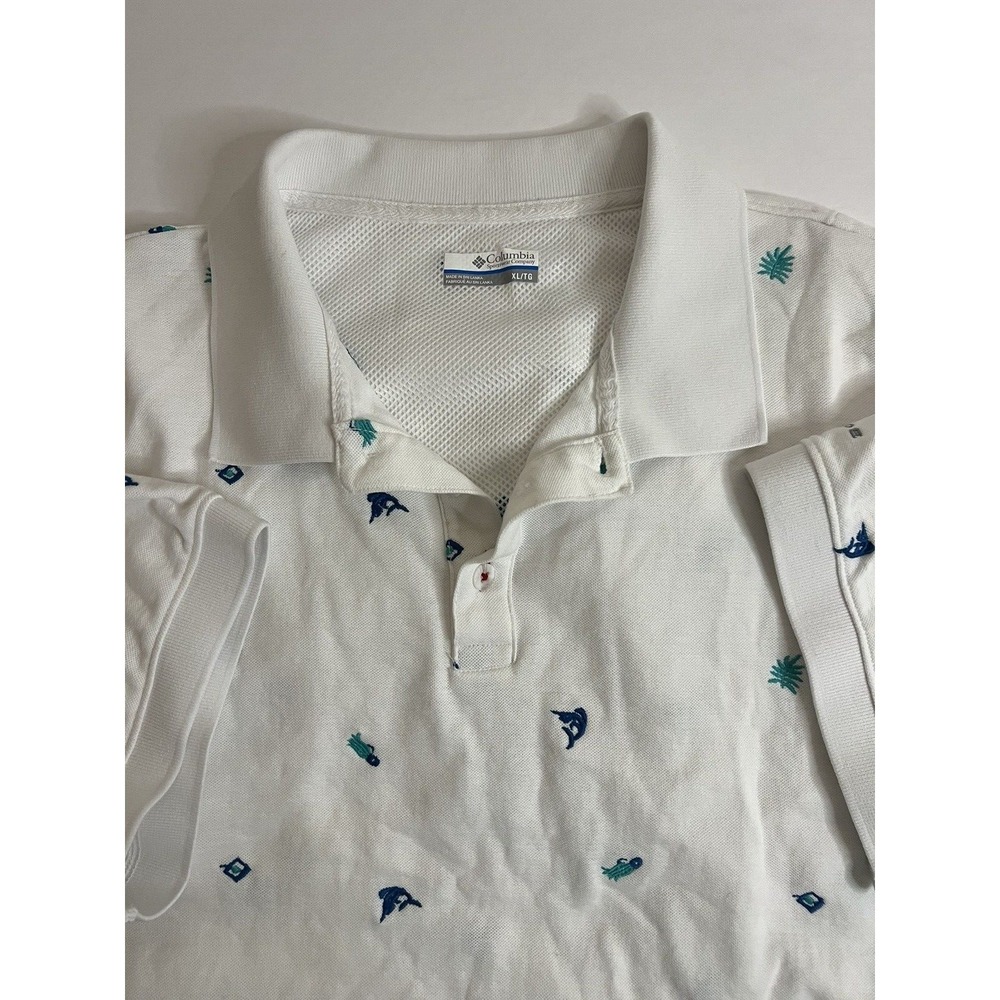 Mens Polo Shirt Size XL Marlins Short Sleeve White Golf Fishing PFG Columbia